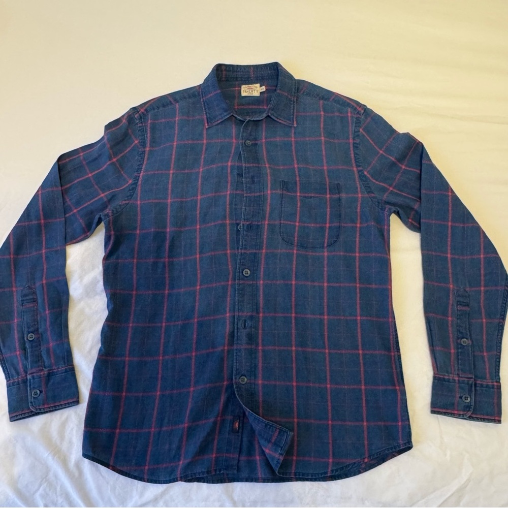 Faherty Men's Blue and Red Checkered Shirt - M